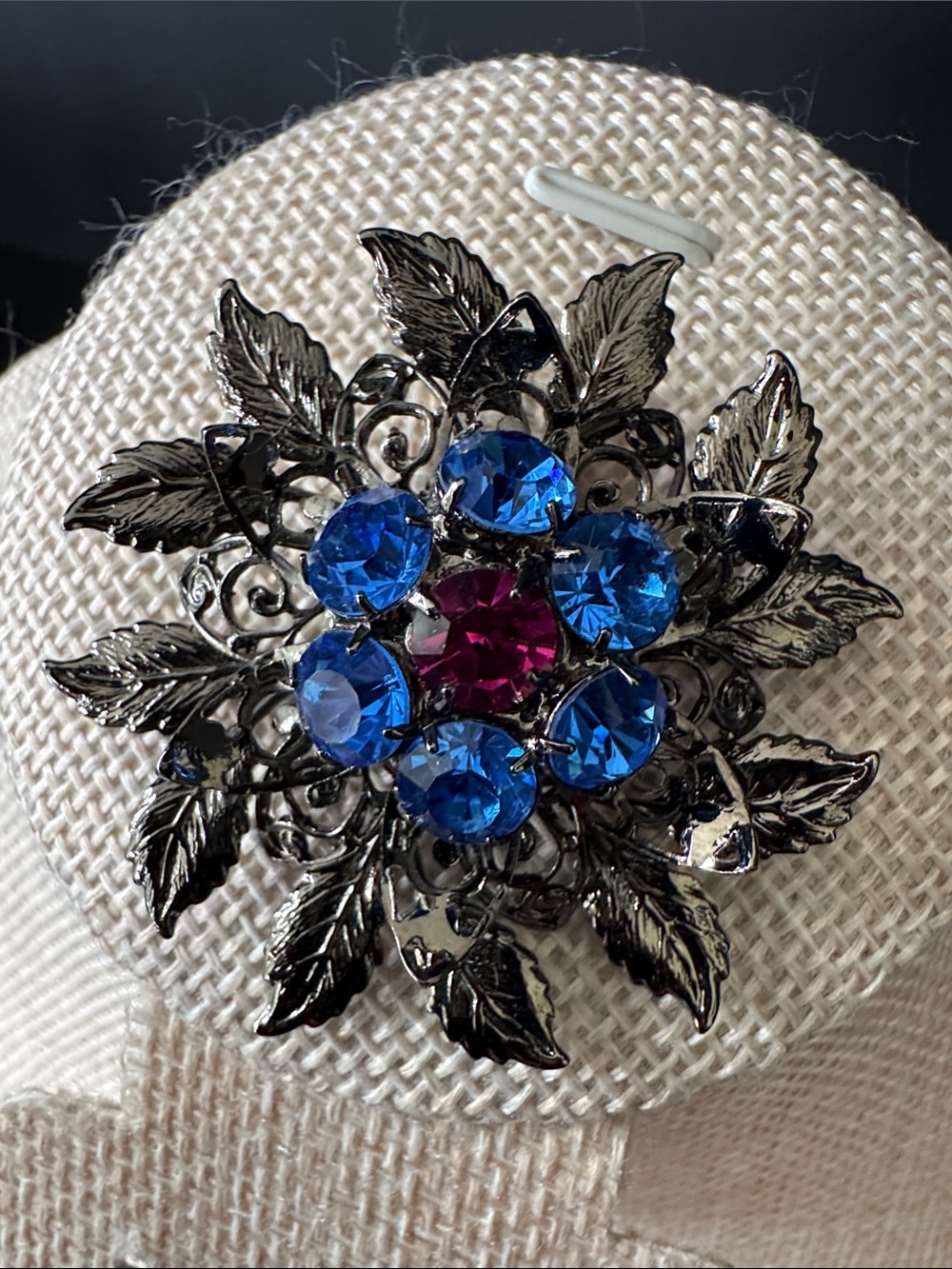 VTG Multi-Tiered Rhinestone Flower Brooch, Mid-Century Unsigned Collector Silver